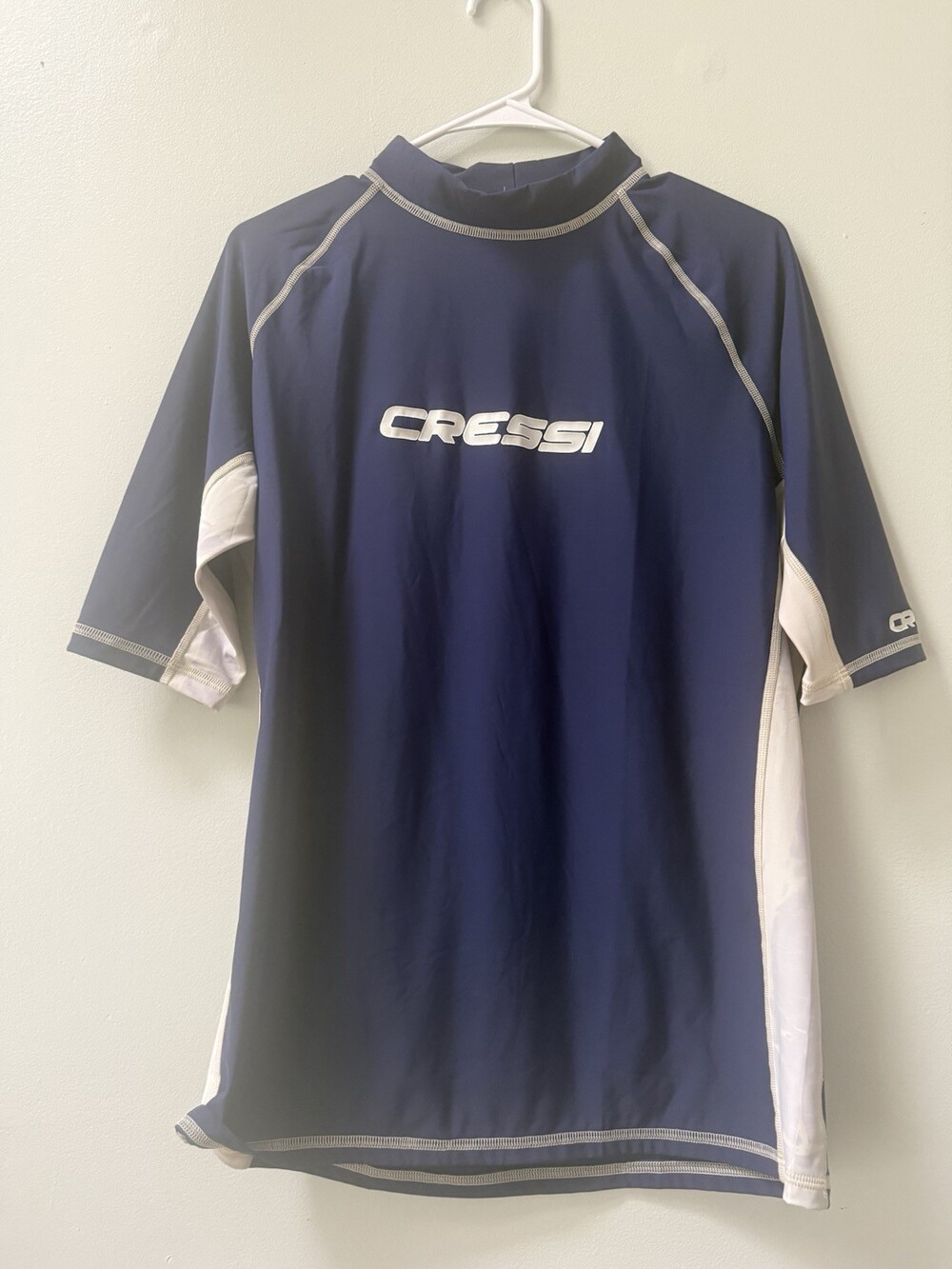 Cressi Shirt Mens 2XL Blue Rash Guard Short Sleeve UPF 40+ Surf Swim Top READ